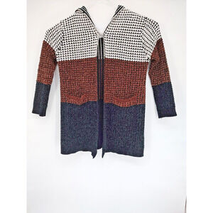 Oliver O. Woman's Color block Long Cardigan Sweater Size XL Soft Hooded 2 Pocket